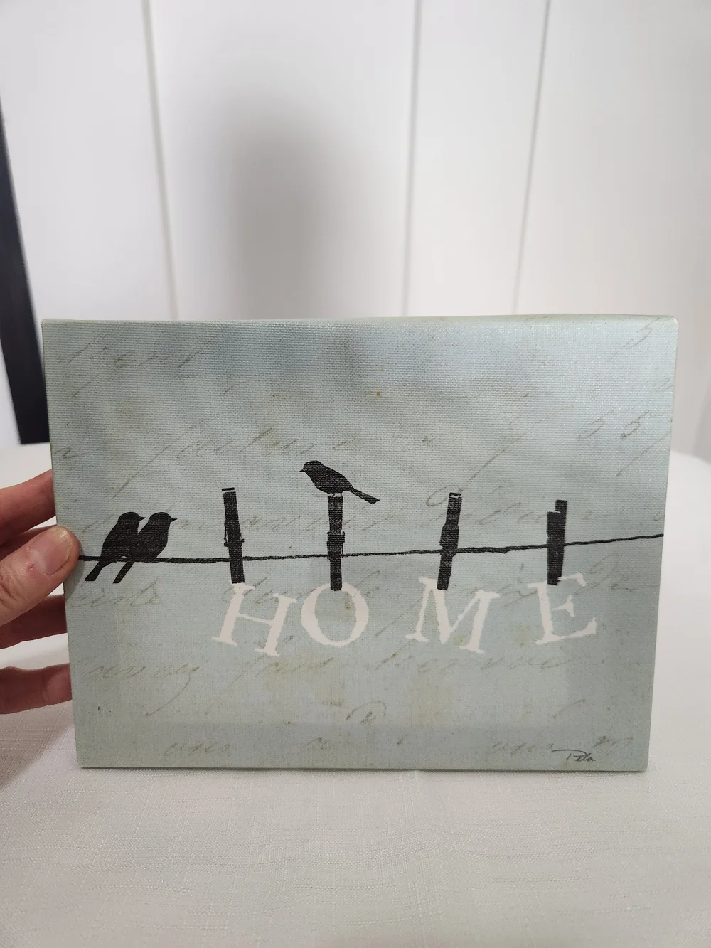 Home Wall Art Canvas - Blue 'HOME' Bird Silhouette. Pela Studio